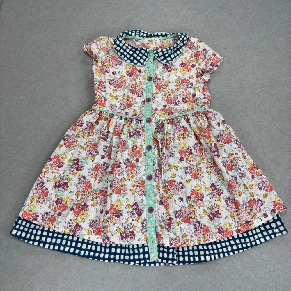 Matilda Jane Beautiful Blue Floral‎ Dawn Dress checkered buttons size 6